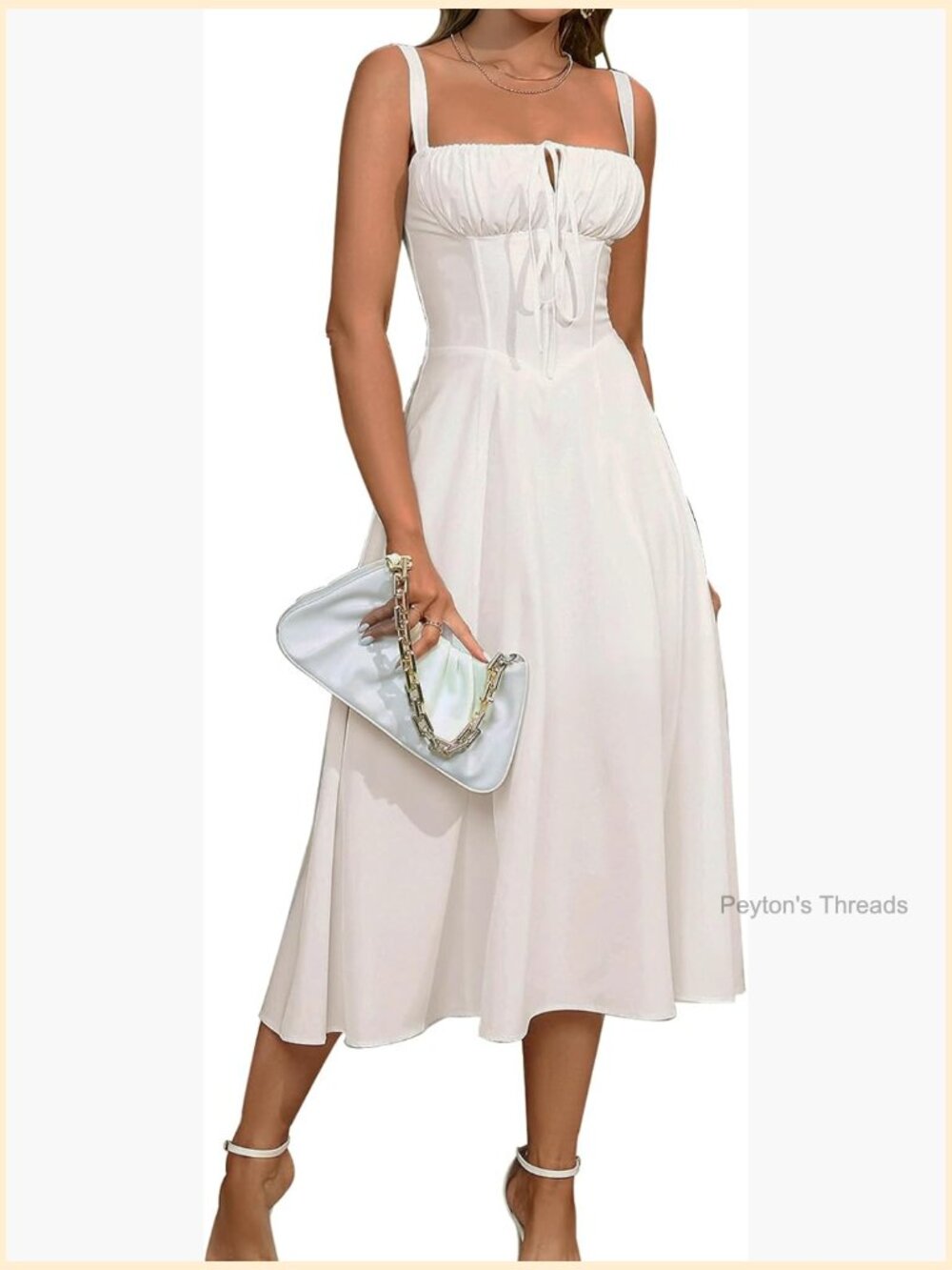Corset Midi Dress Square Neck Lace Up Back Slit Sleeveless A-Line Milkmaid